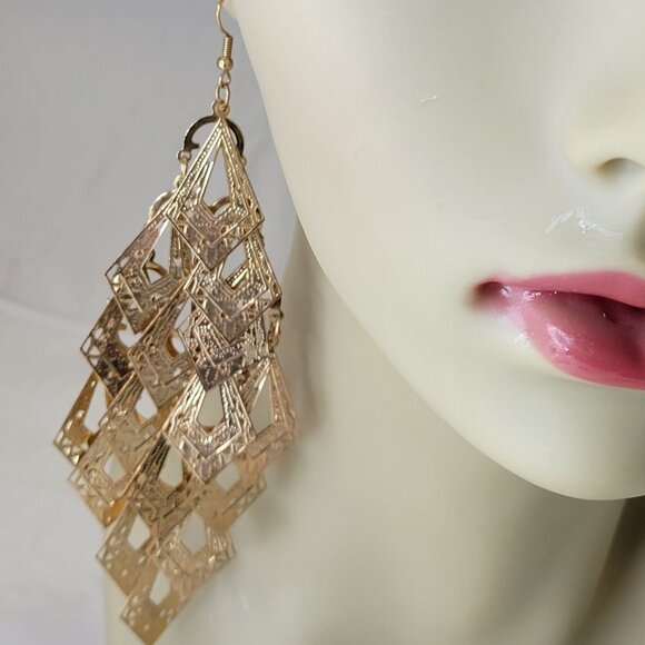 Gold Chandelier Light Earrings - Picture 1 of 12